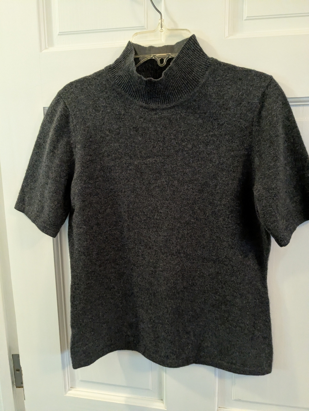 Neiman Marcus Charcoal Short-Sleeve Turtleneck Sweater